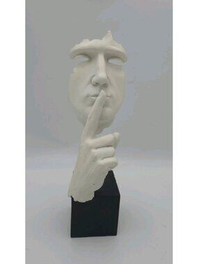 Silence is Golden Shhh Sculpture Modern Decor Mask Art White